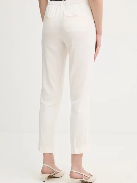 Marella Spodnie Kobieta Biały Len Mlmcaro Cropped Trousers beżowe