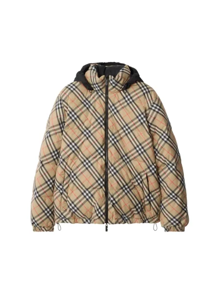 Kurtka Burberry w kratę z kapturem beżowa