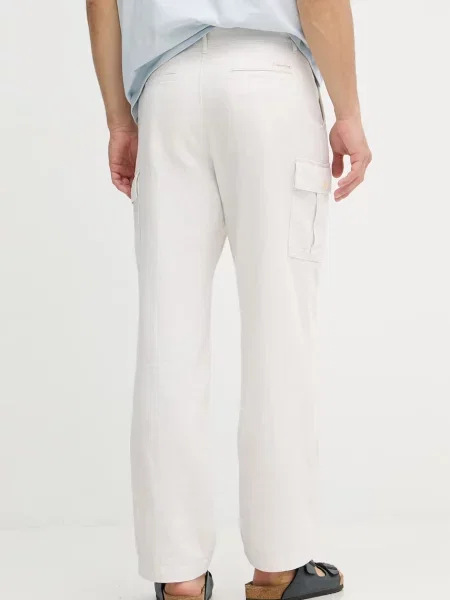 Calvin Klein Jeans spodnie cargo z lnem beżowe
