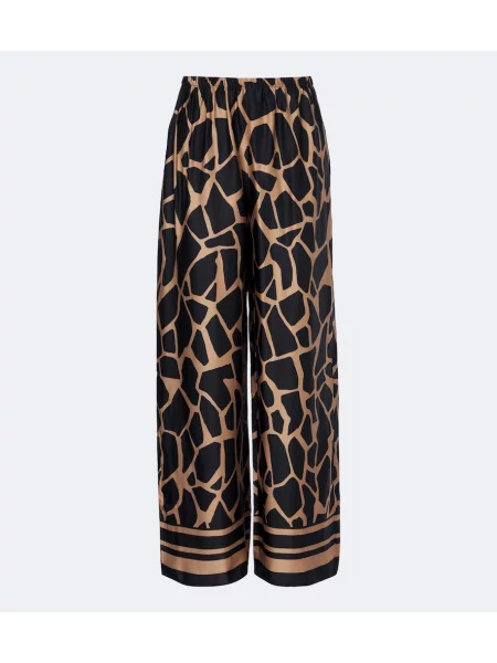 Pantaloni Faithfull din satin cu imagine cu imprimeu animal print maro