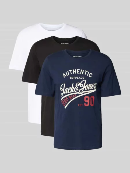 T-shirt z nadrukiem z logo w zestawie 3 szt. model ‘ETHAN’ Jack & Jones czarna