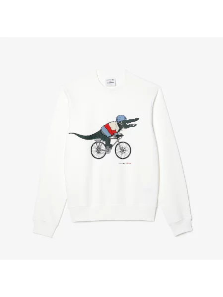 Lacoste Bluza X Netflix Z Nadrukiem Z Bawełny Organicznej biała
