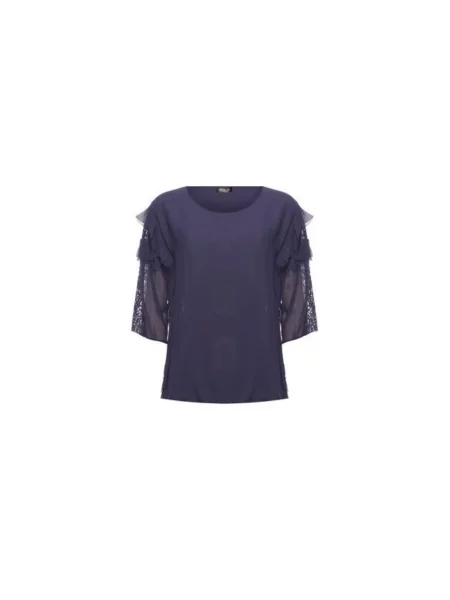 Koszulka Twinset koronkowa z koronkowym rękawem niebieska