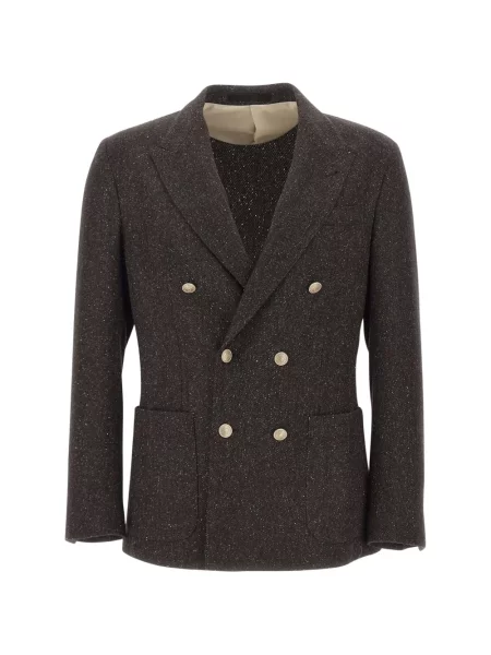 Sacou Eleventy cu model herringbone cu două rânduri de nasturi maro