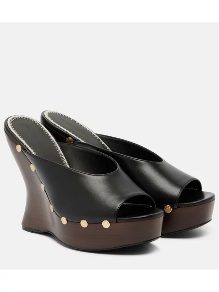 Papuci tip mules Magda Butrym din piele cu pană cu tepi negru