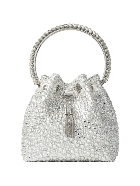 Geantă bucket Jimmy Choo de cristal argintiu