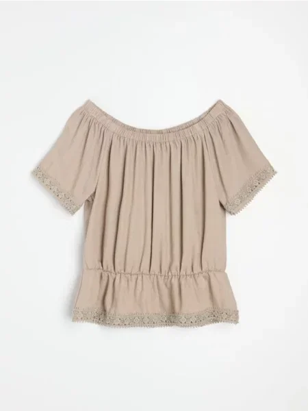 Блуза-сорочка з вишитою облямівкою з віскозою пшеничний