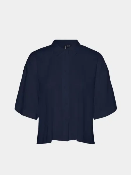 Сорочка повсякденна Vero Moda LINN SHORT SHIRT темно-синій льон/віскоза синя