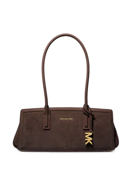Geantă shopper Michael Kors din piele de căprioară cu autograf maro