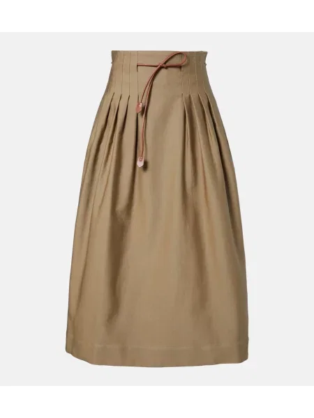 Cu centură fustă midi Max Mara din țesătură twill maro