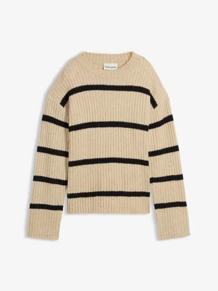 Sweter oversize z domieszką wełny beżowy