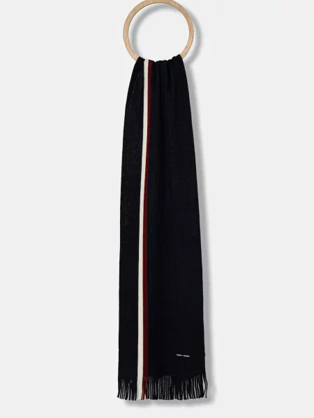 Шал с вълна Tommy Hilfiger с изчистен дизайн тъмносиньо