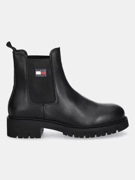 Tommy Jeans Členková obuv s elastickým prvkom Tjw Chelsea Leather Boot čierna