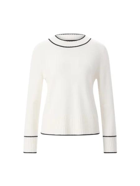 Sweter w kroju regular fit z wełny z alpaki z paski w kontrastowym kolorze Marc Cain biały