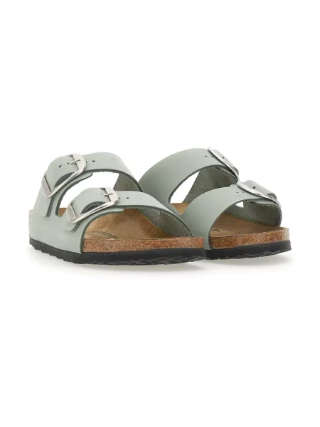 Klapki Birkenstock skórzane na sprzączkę zielone
