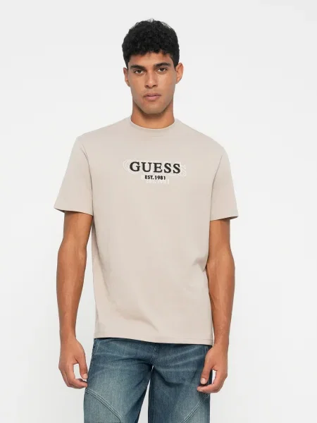 GUESS Tricou maro deschis negru