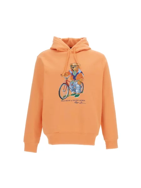 Bluza z kapturem Polo Ralph Lauren z kapturem z nadrukiem pomarańczowa