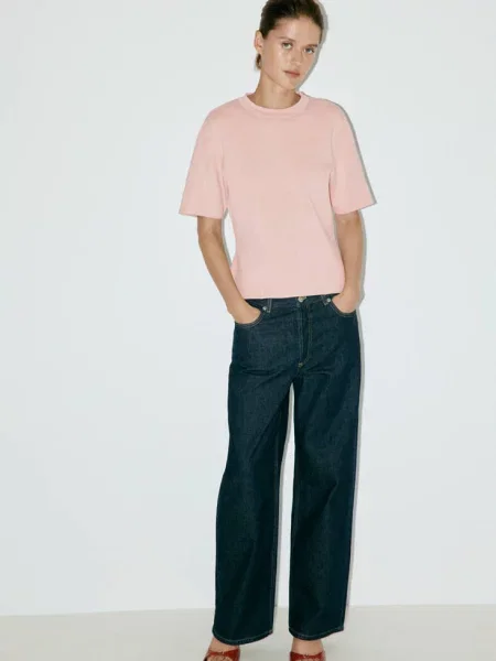 Sweter z cienkiej dzianiny z krótkim rękawem Kobieta XXS MANGO jasnoróżowy