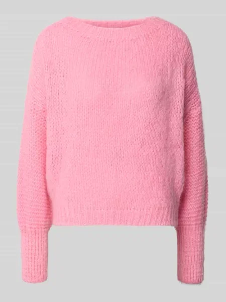 Sweter z dzianiny z prążkowanymi wykończeniami model ‘Isolde’ Lollys Laundry różowy
