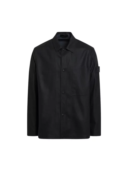 Kurtka koszulowa Stone Island wełniana z długim rękawem z kamieniami czarna