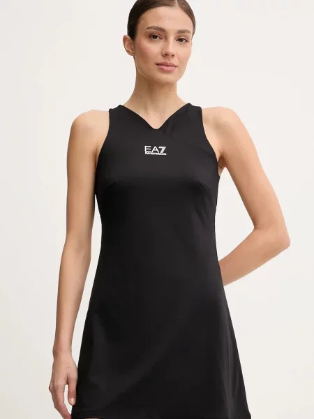 Sportska haljina Emporio Armani mini širi se prema dolje crna