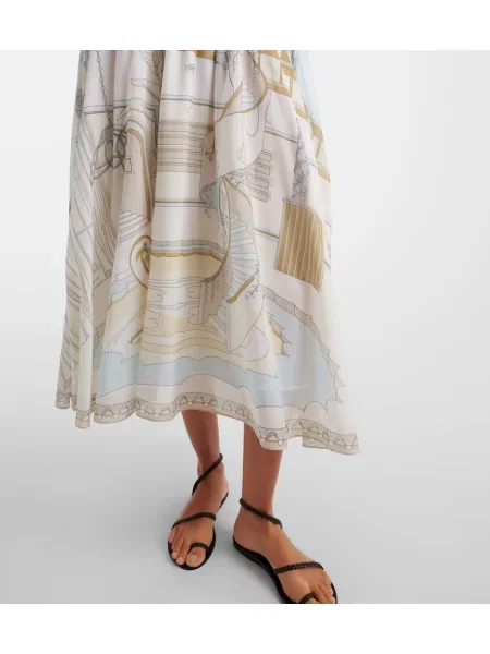 Rochie midi Tory Burch de mătase cu imagine bej
