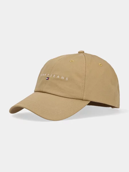 Шапка с козирка Tommy Jeans зелено с апликация бежово