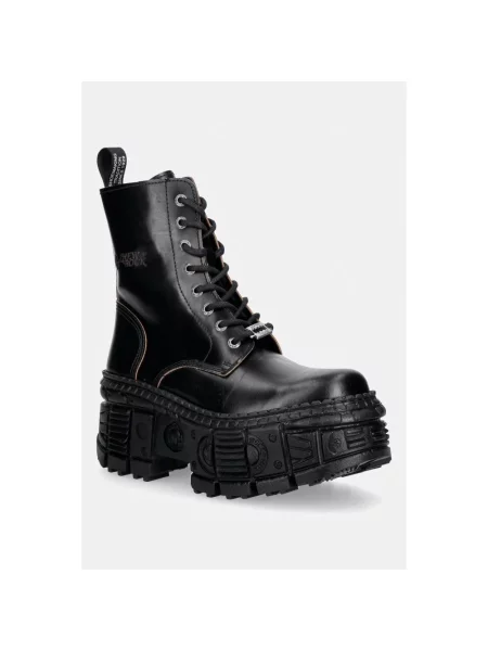 New Rock workery na platformie skórzane ANTIK NEGRO REVES CUERO czarne