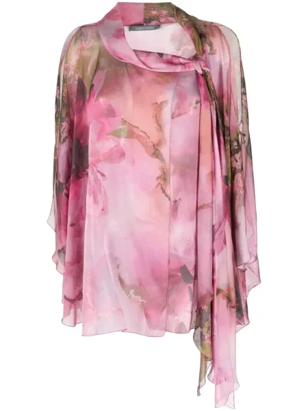 Bluză Alberta Ferretti de mătase cu model floral cu imagine roz