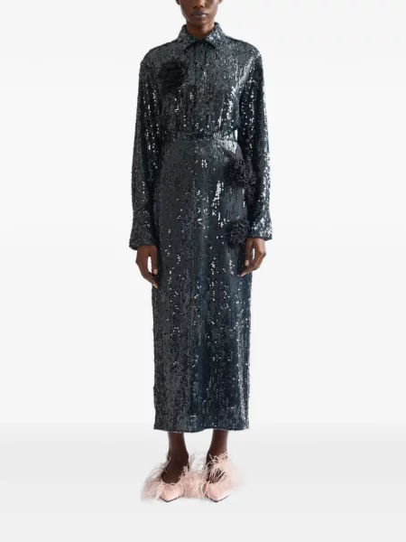 Fustă midi Erdem cu paiete cu model floral verde