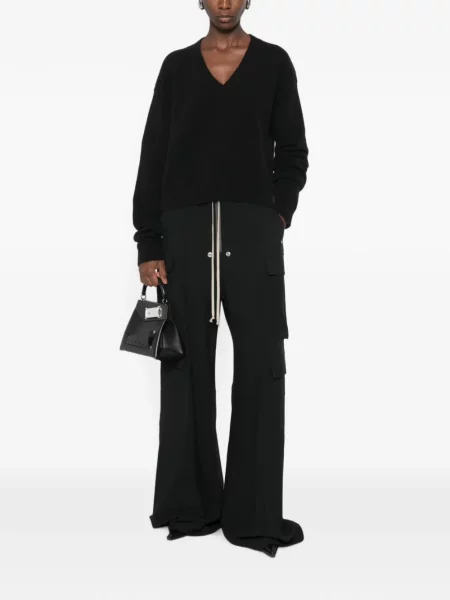 Lung pulover Rick Owens cu decolteu în V negru