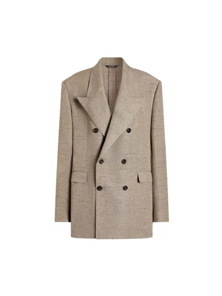 Lniana marynarka Dolce And Gabbana dwurzędowa brązowa