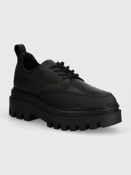Polobotky Calvin Klein Jeans FLATFORM LACEUP DERBY MG MTL na platformě černá