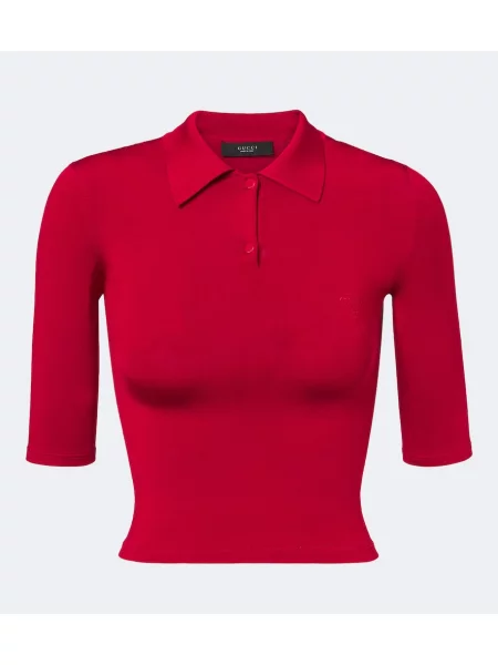 Tricou polo Gucci de mătase roșu