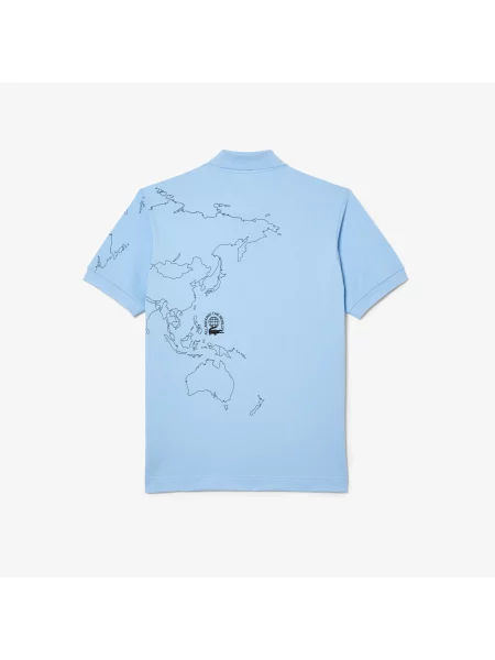 Lacoste Koszulka Polo Z Nadrukiem Z Organicznej Bawełny Piqué niebieska