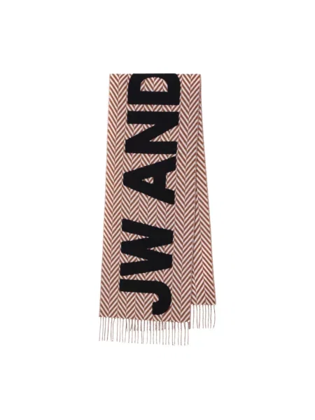 Szal Jw Anderson wełniana w jodełkę z logo brązowa