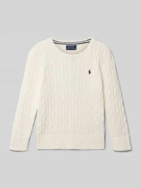 Sweter z dzianiny ze ściegiem warkoczowym i wyhaftowanym logo Polo Ralph Lauren biały