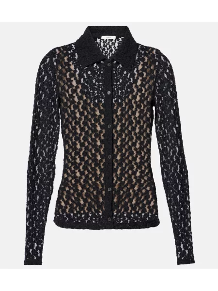 Top Vince cu model floral transparente din dantelă negru