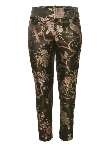 Pantaloni Alice + Olivia cu model floral din jacard maro