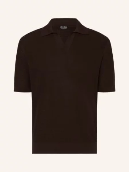 Zegna Pletené Polo Tričko tmavě hnědá