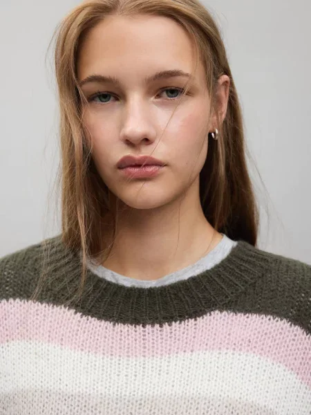 Sweter w pasy Teen L MANGO TEEN zielony