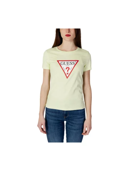 Krótka koszulka Guess z krótkim rękawem klasyczna zielona
