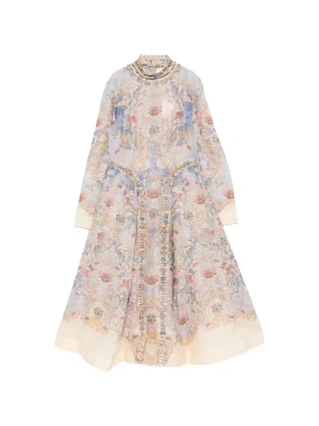 Rochie midi Zimmermann cu model floral cu imagine până la genunchi albastru