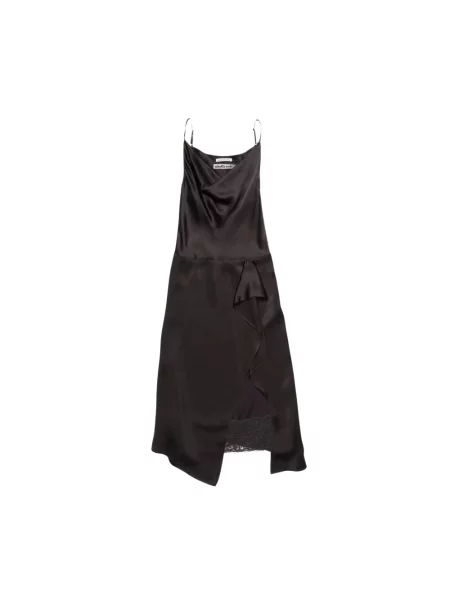Sukienka midi Acne Studios z falbankami brązowa