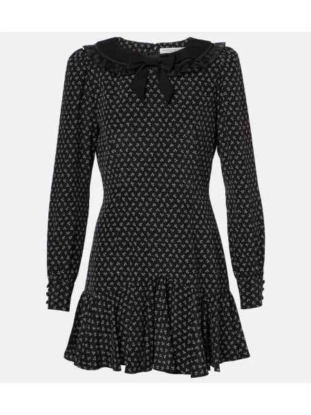 Svilen cvetlična obleka Alessandra Rich s cvetličnim vzorcem s potiskom črna