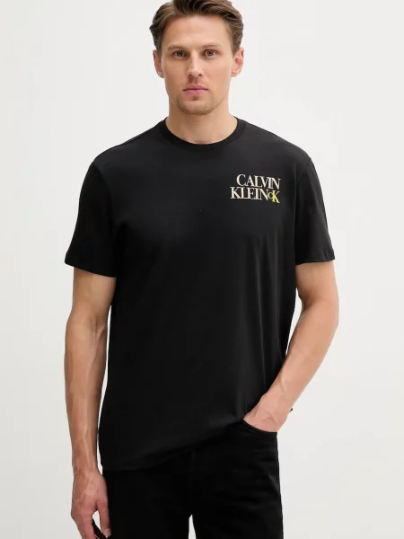Къс тениска Calvin Klein Jeans с принт черно