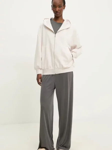 Answear Lab bluza z kapturem gładka beżowy