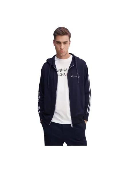 Bluza z kapturem Armani Exchange z kapturem niebieska