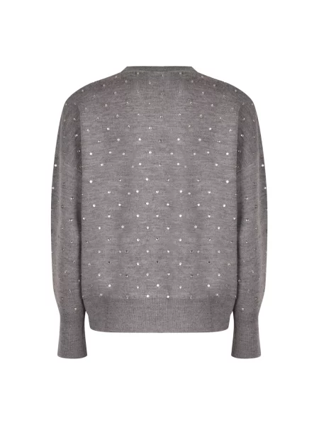 Sweter Rabanne wełniany z dżetami szary