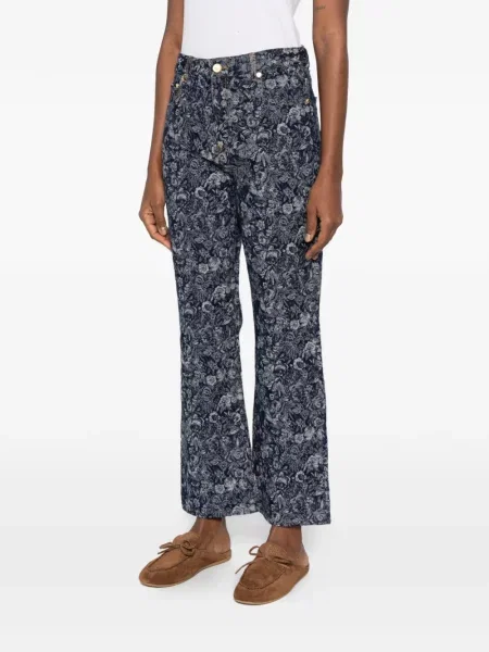Pantaloni Ganni cu model floral albastru